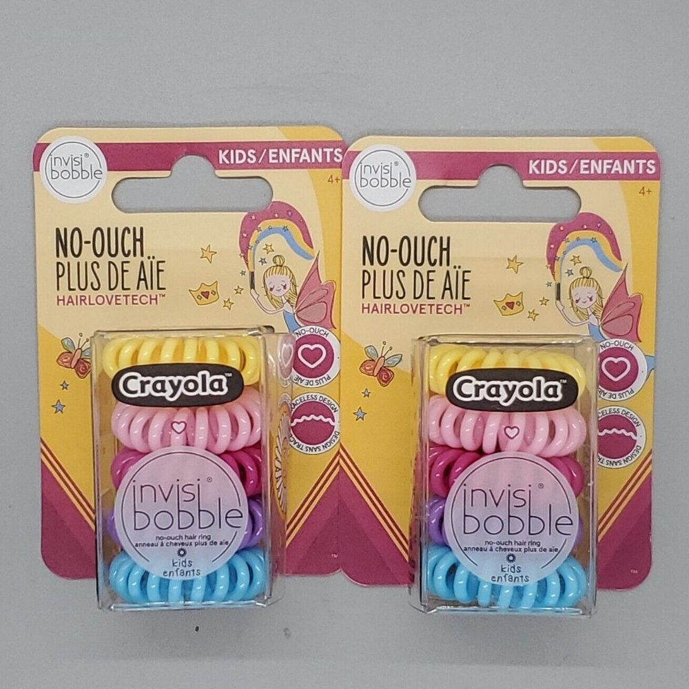 2 Invisibobble Crayola HairLoveTech no-ouch Hair Tie Rings Kids Spiral 5 each